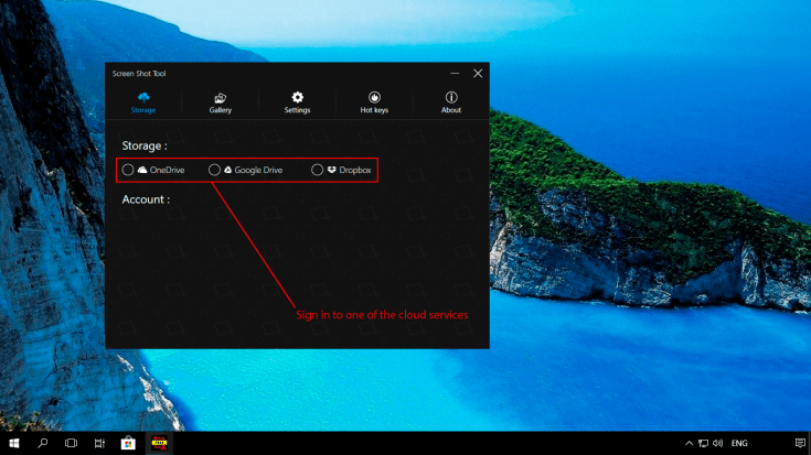 Sign in to a cloud service before taking screenshots