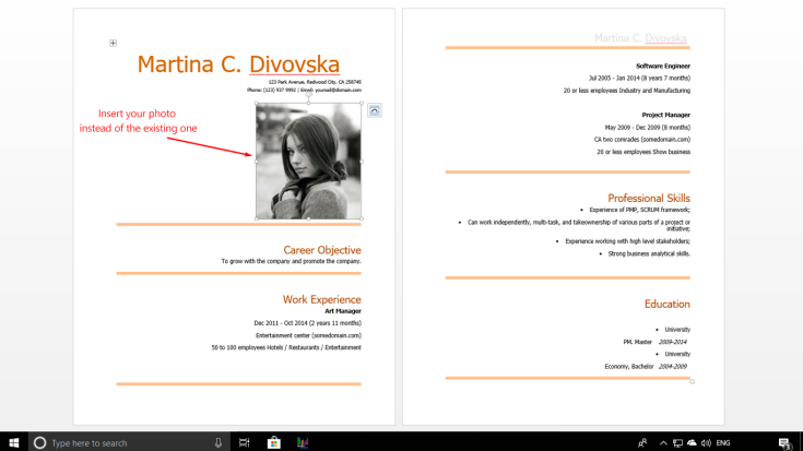 Change the photo and add the text to your CV