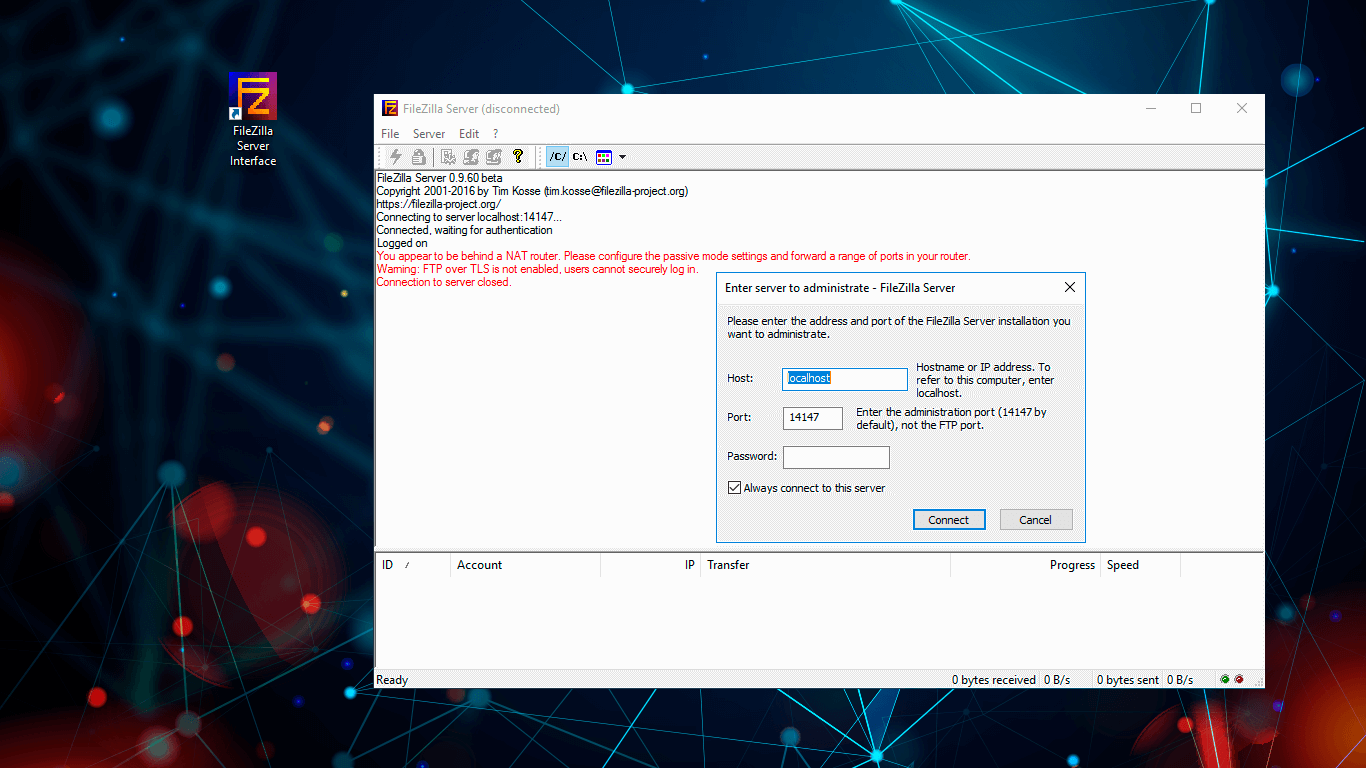 Some errors may occur while connecting to FileZilla Server